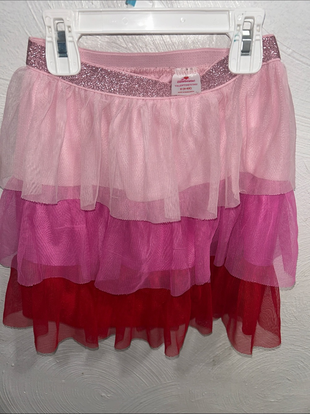 Girls Layered Pink Ombre Tulle Skirt with Glitter Waistband